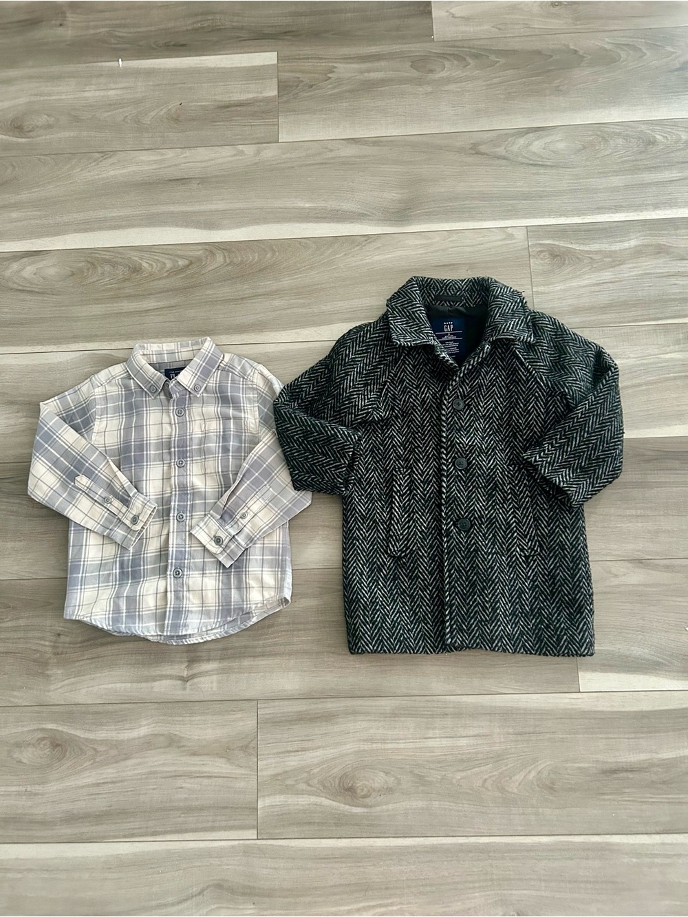 3T GAP Boys' Gray Herringbone Button-Front Coat & The Children's Place Plaid